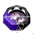 2015 cenicero de cristal de alta calidad de lujo con la imagen púrpura de la flor para el regalo del negocio y la decoración de la habitación
